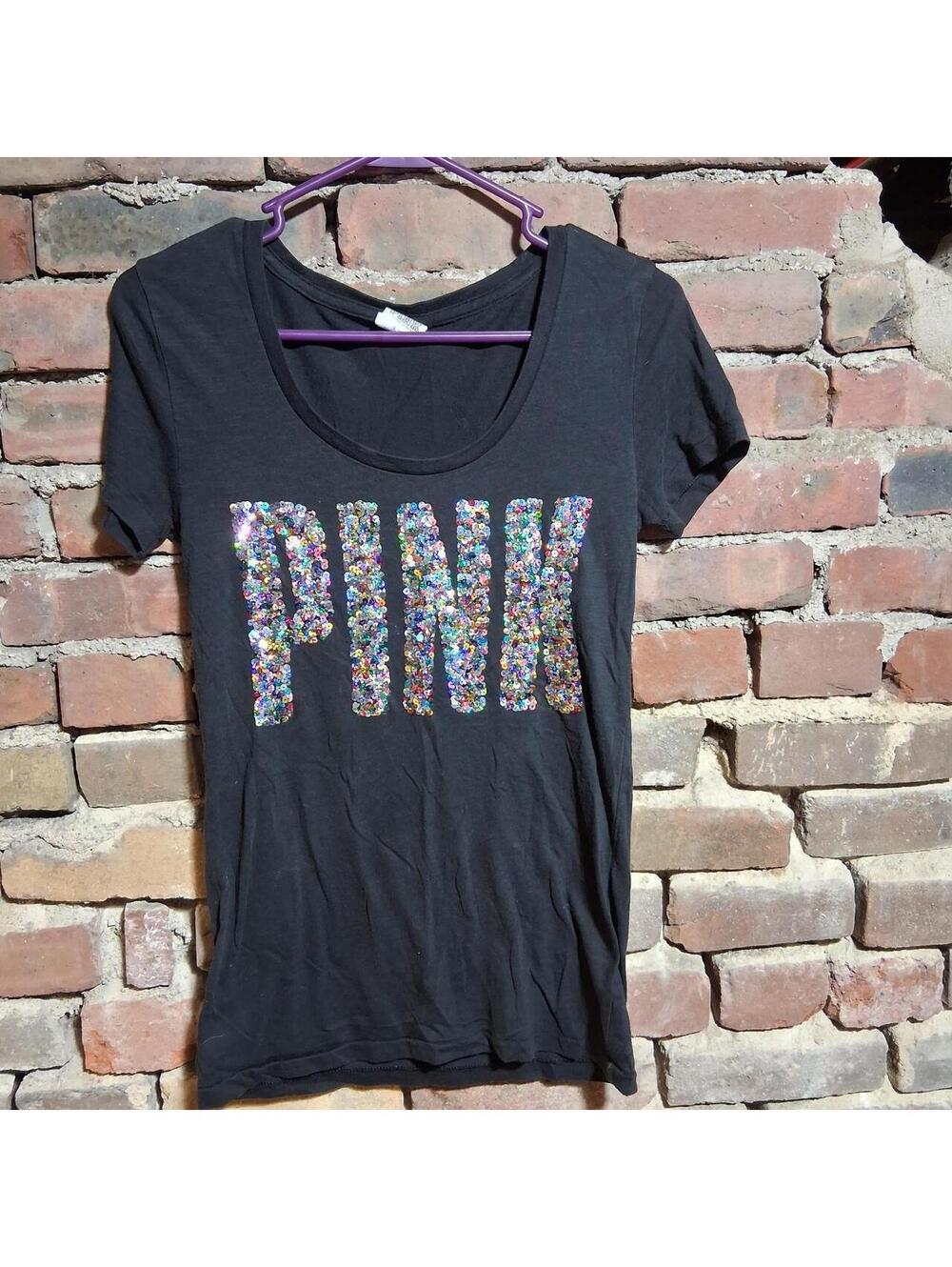 Victoria S Secret Women's Black sequin Tee S y2k